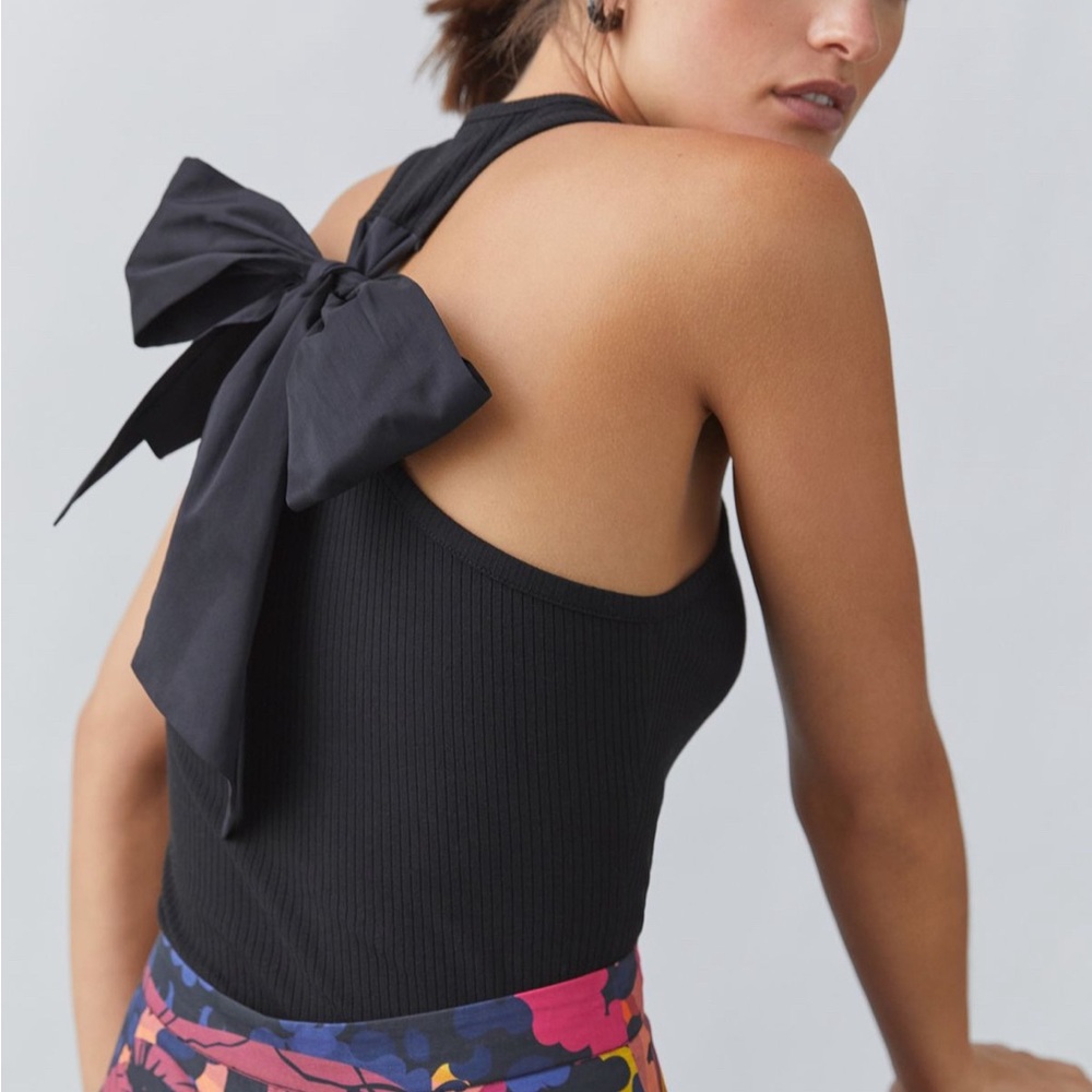 Anthropologie Black Tank Top with Bow Detail